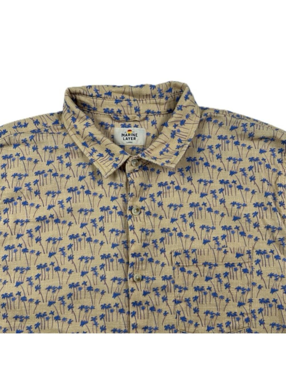 Marine Layer Men’s Classic Stretch Selvage Shirt Warm Print Palm L